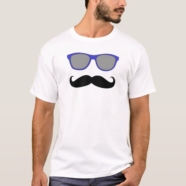 T-shirt Drôle Mustache Lunettes de soleil bleu (Devant)