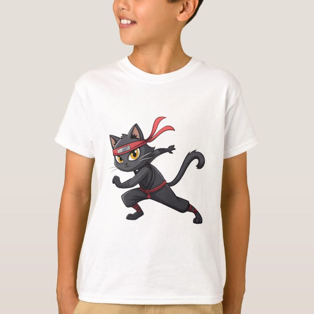 T-shirt Drôle Ninja Cat dessin graphique avec mignon M (Devant)