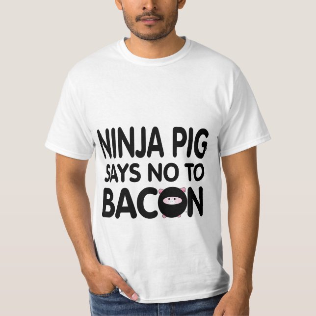 T-shirt Drôle Ninja Pig dit Non à Bacon (Devant)