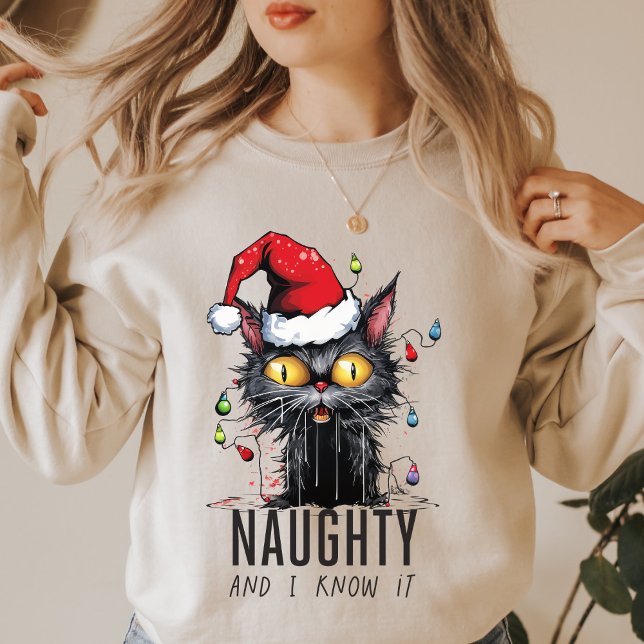 T-shirt Drôle Noël Black Cat Naughty et je le sais (Créateur téléchargé)