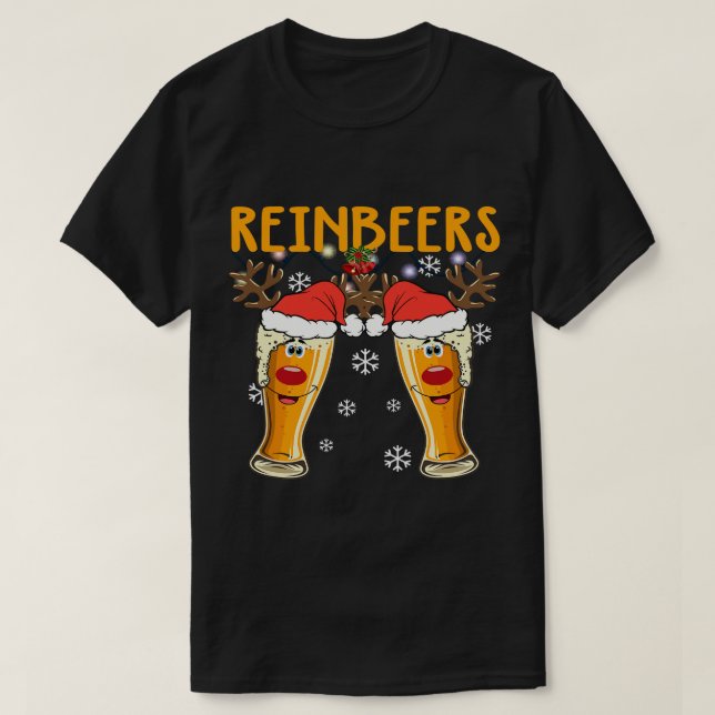 T-shirt Drôle Noël Boire Bière Reinbeers Reindeer S (Design devant)