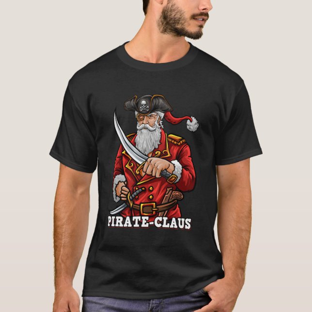 T-shirt Drôle Noël Capitaine Père Noël Pirate Claus ID cad (Devant)