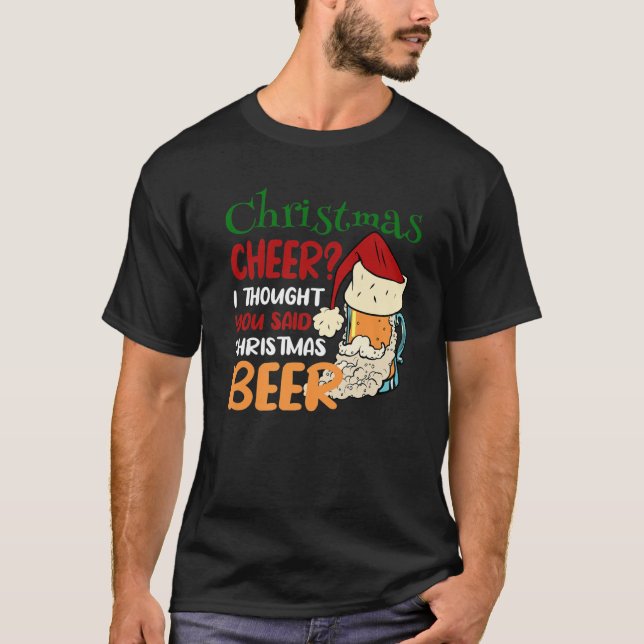 T-shirt Drôle Noël Cheer Beer Mug dans le Casquette du Pèr (Devant)