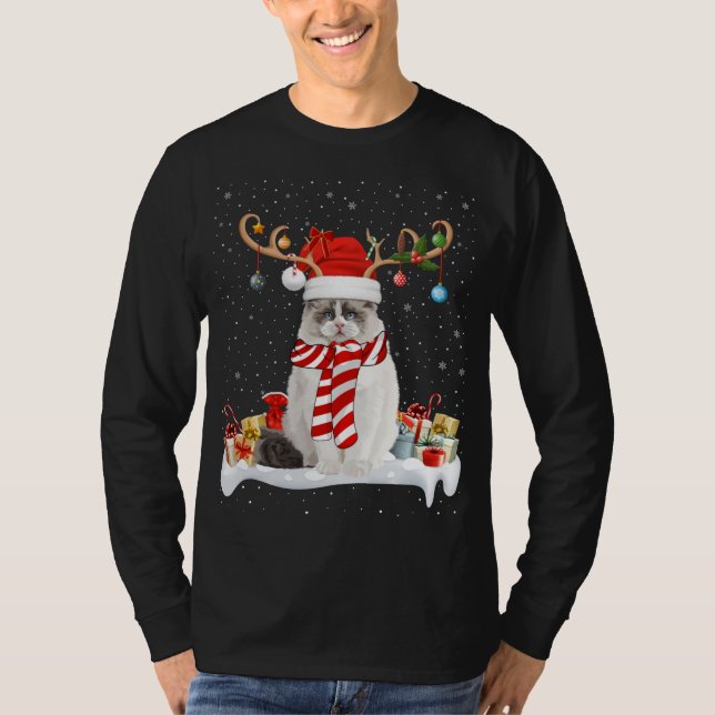 T-shirt Drôle Noël Éclairage Reindeer Santa Hat Ragdoll Ch (Devant)