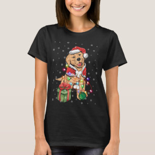 T-shirt Drôle Noël Golden Doodle Santa Hat Lights Xma