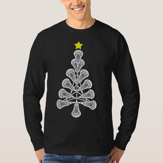 T-shirt Drôle Noël Lacrosse Arbre Lacrosse Joueur Cadeau (Devant)