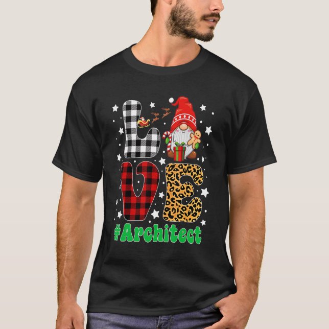 T-shirt Drôle Noël Leopard Plaid LOVE Architect Gnome (Devant)