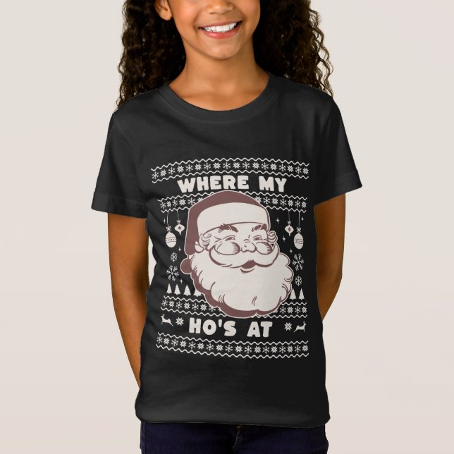 T-Shirt Drôle Noël mignon Père Noël Ho Ho Design Ug (Devant)