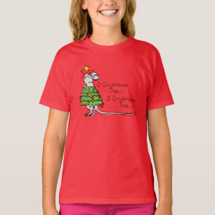 T-shirt Drôle Noël mignon Souris Arbre Cartoon