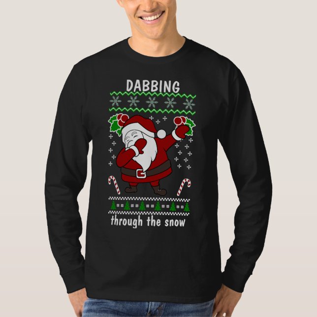 T-shirt Drôle Noël Père Noël Dabbing À Travers La Neige (Devant)