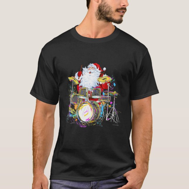T-shirt Drôle Noël Père Noël Jouer Les Tambours Crazy Drum (Devant)