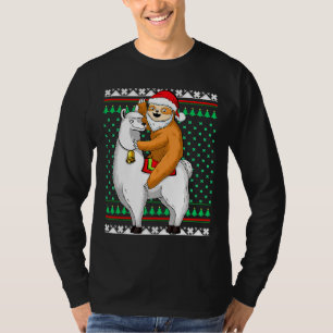 T-shirt Drôle Noël Père Noël Sloth Llama Happy