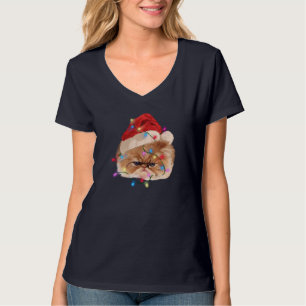 T-shirt Drôle Noël Perse Chat Feux de Noël Adorable F