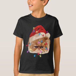 T-shirt Drôle Noël Perse Chat Feux de Noël Adorable F