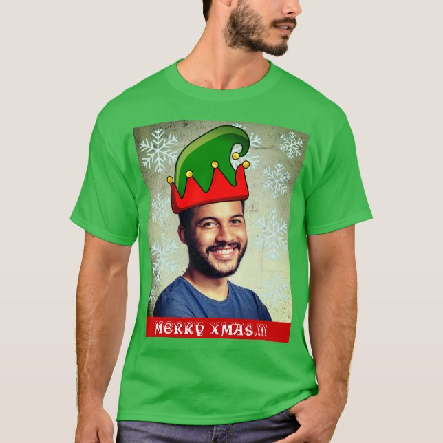 T-shirt Drôle Noël personnalisé. Photo casquette Elf T-Shi (Devant)