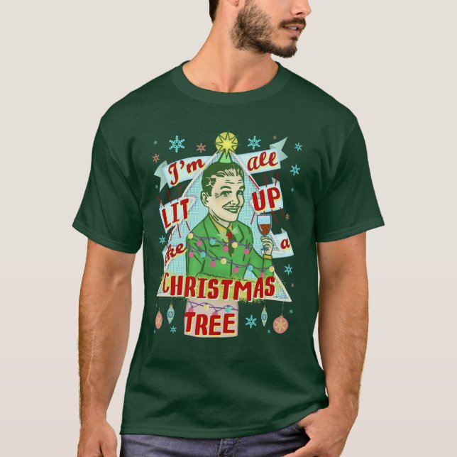 T-shirt Drôle Noël Rétro Boire Humour Homme Éclairé (Devant)