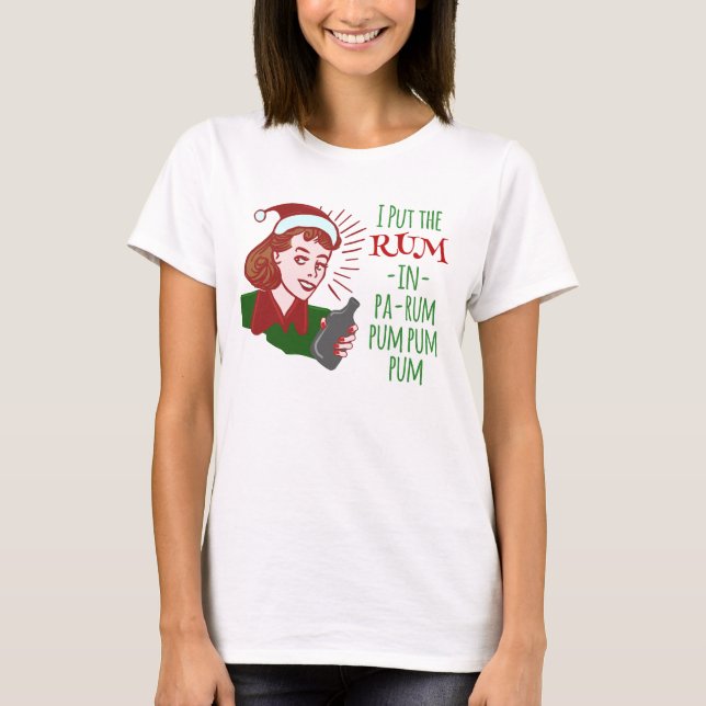 T-shirt Drôle Noël Retro Rhum Boire Fête Femme (Devant)