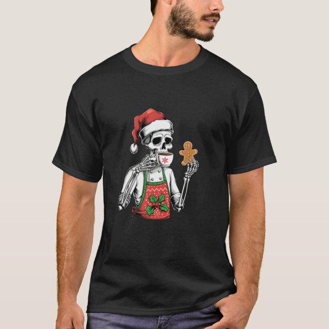 T-shirt Drôle Noël Skeleton Chef Gingerbread Homme Coff (Devant)