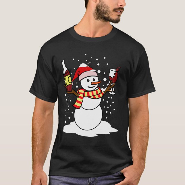 T-shirt Drôle Noël Snowman cadeau de vin pour le vin amour (Devant)