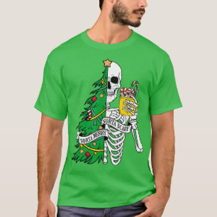 T-shirt Drôle Noël Sorta Merry Sorta Scary Skeleton X