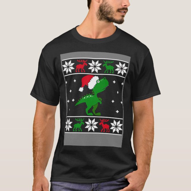 T-shirt Drôle Noël T-Rex Dinosaur style laide (Devant)