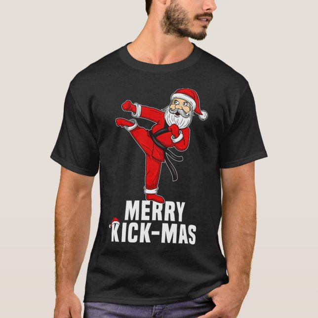 T-shirt Drôle Noël Taekwondo Père Noël Merry Kickmas (Devant)