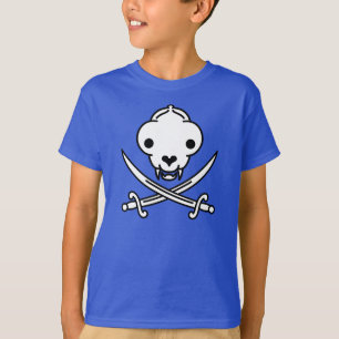 T-shirt Drôle Noir Blanc Jolly Kitty Pirate Os crâne