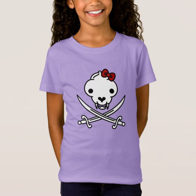 T-Shirt Drôle Noir Blanc Jolly Kitty Pirate Os crâne (Devant)