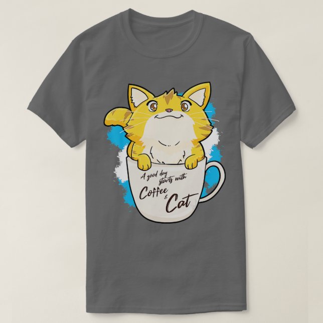 T-shirt Drôle Orange Cat Café Mug Amoureux des chats Idée  (Design devant)