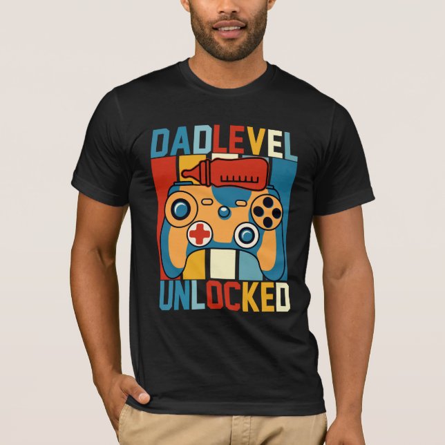 T-shirt Drôle Papa Niveau Déverrouillé Jeux Vidéo Hommes (Devant)