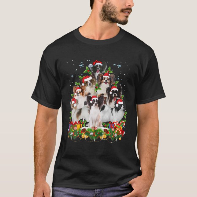 T-shirt Drôle Papillon Chien Noël Arbre de Noël Mignonne N (Devant)