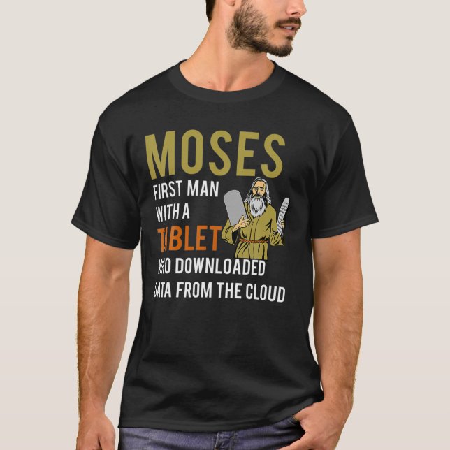 T-shirt Drôle Pâque Juive Moïse Tablet Données Cloud Comp (Devant)