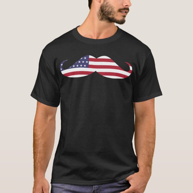 T-shirt Drôle Patriotique Moustache Adulte drapeau américa (Devant)