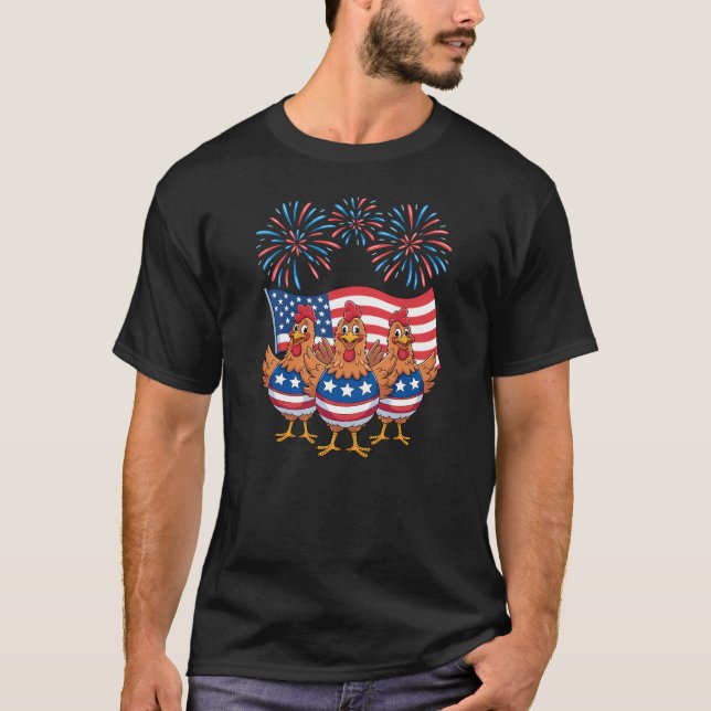T-shirt Drôle Patriotique Poulets USA Drapeau 4 juillet (Devant)