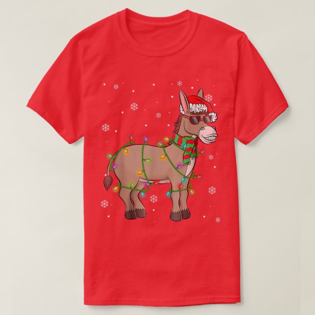 T-shirt Drôle Père Noël âne lumières de Noël âne Noël âne  (Design devant)