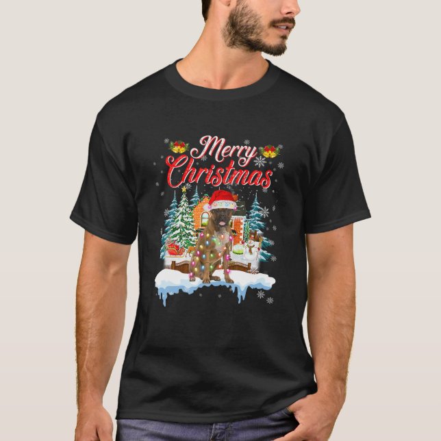 T-shirt Drôle Père Noël Boxer Chien Joyeux Noël Hommes Fem (Devant)