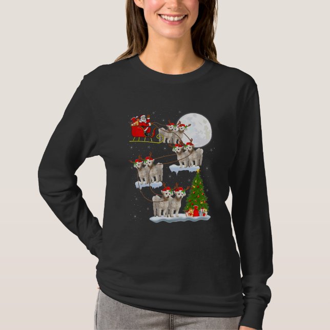 T-shirt Drôle Père Noël équitation Bichon Frise Lune Noël  (Devant)