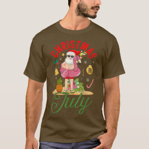 T-shirt Drôle Père Noël & Flamant rose rose Flotte été Noë