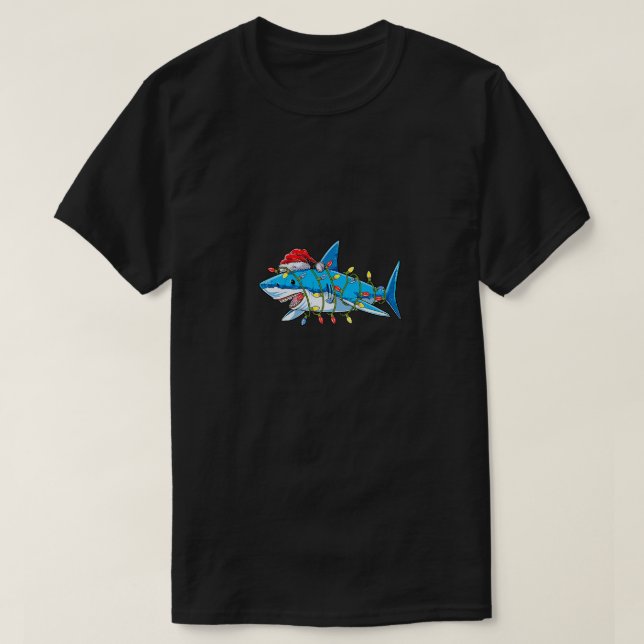 T-shirt Drôle Père Noël Jaws Shark lumières de Noël Joyeux (Design devant)