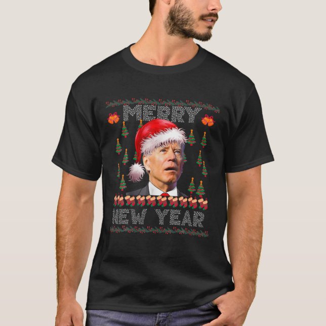 T-shirt Drôle Père Noël Joe Biden Joyeux Nouvel An Fausse  (Devant)