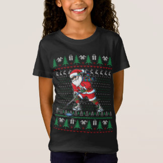 T-Shirt Drôle Père Noël Joueur de hockey sur glace laide d