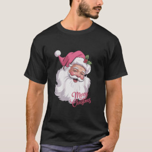 T-shirt Drôle Père Noël Rose Vintage Joyeux Noël Rose