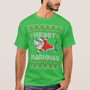 T-shirt Drôle Père Noël Shark lumières de Noël laid Merry 