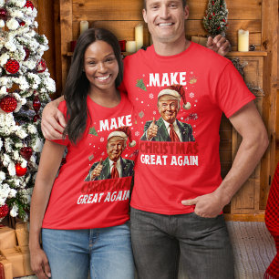 T-shirt Drôle Père Noël Trump   Rendre Noël super rouge