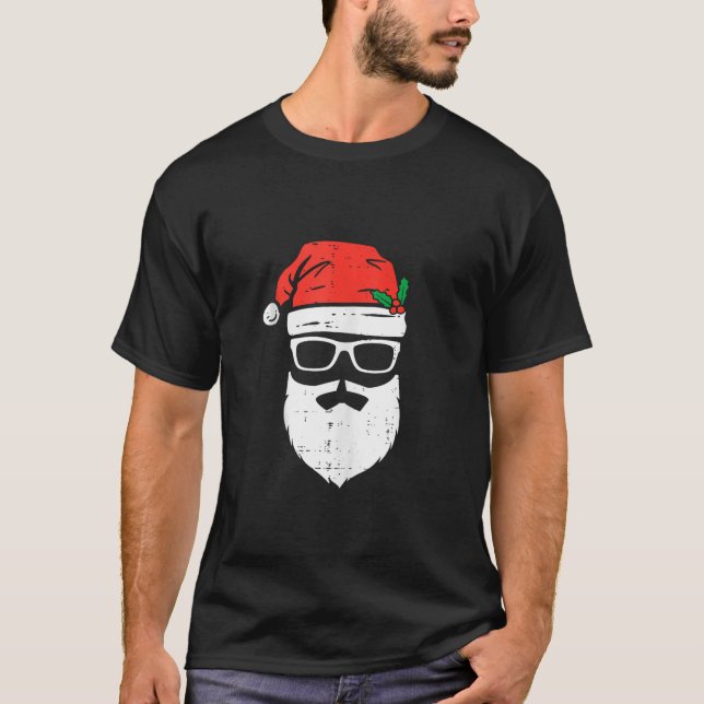T-shirt Drôle Père Noël Visage Lunettes de soleil avec bar (Devant)