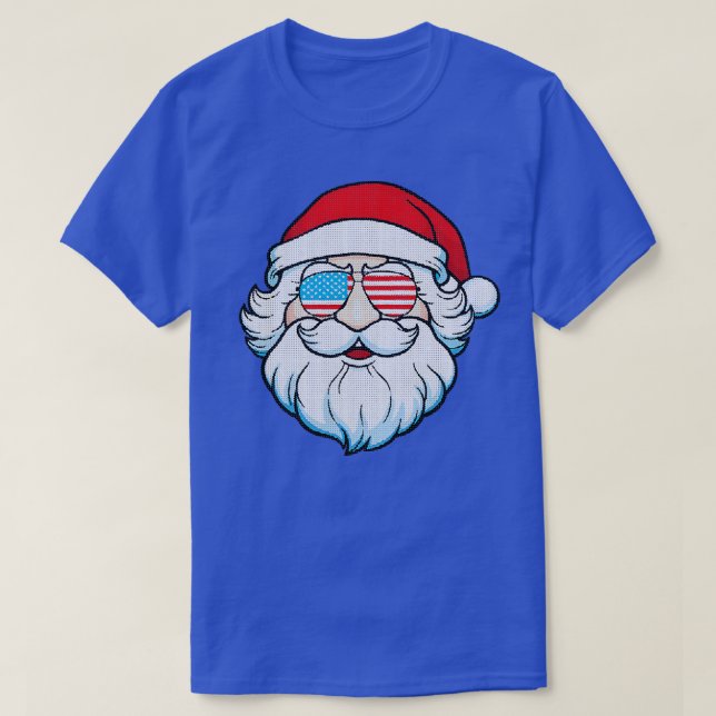 T-shirt Drôle Père Noël Visage Lunettes de soleil avec bar (Design devant)