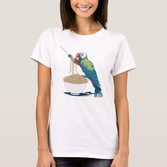 T-shirt Drôle Perroquet mangeant des nouilles de ramen (Devant)