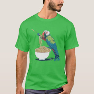 T-shirt Drôle Perroquet mangeant des nouilles de ramen
