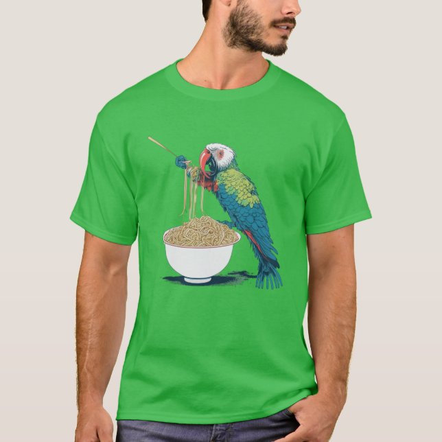 T-shirt Drôle Perroquet mangeant des nouilles de ramen (Devant)