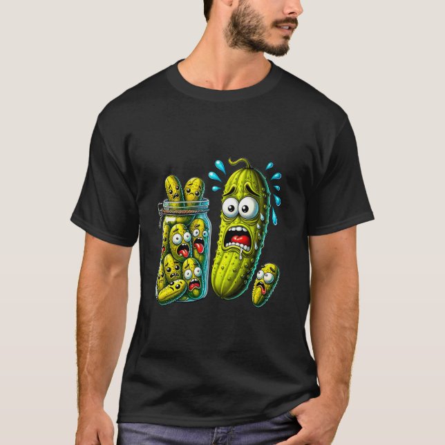 T-shirt Drôle Pickle Surprend Un Concombre Et Un Bocal De  (Devant)